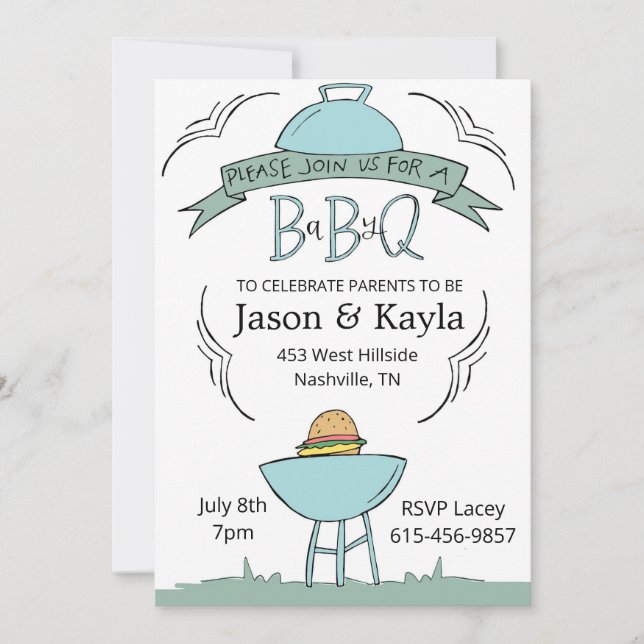 blå Baby BBQ-inbjudan Inbjudningar (Framsida)