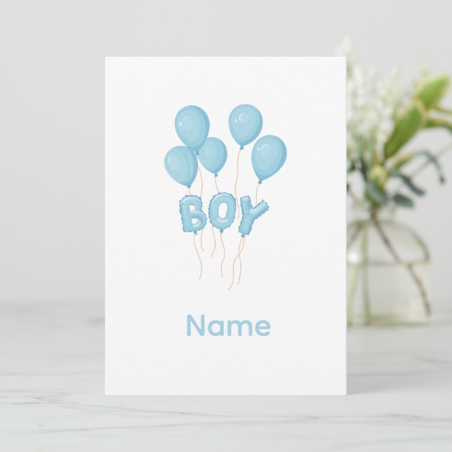 Blå Baby Boy Ballongfirande  Inbjudningar (Stående Fram)