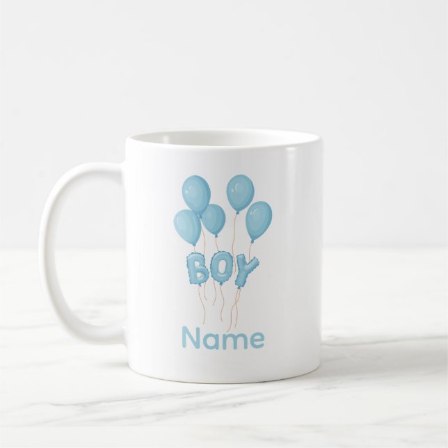Blå Baby Boy Ballongfirande  Kaffemugg (Vänster)