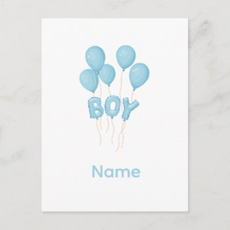 Blå Baby Boy Ballongfirande Vykort