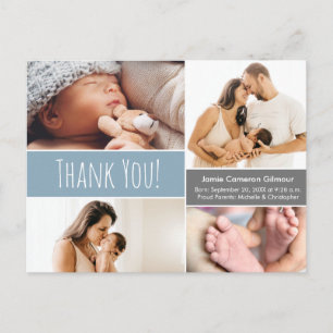 Blå Baby boy Fotokollage baby shower tack Vykort