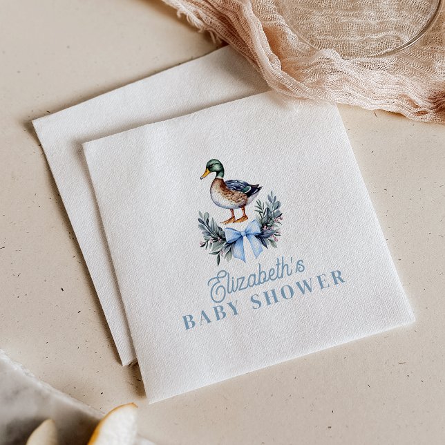 Blå Baby Boy Mullardands-Anka Baby Shower Pappersservett (Blue Baby Boy Mallard Duck Baby Shower Napkins)