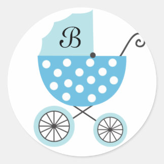 Blå Baby Carriage Stickers Runt Klistermärke