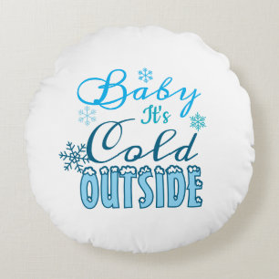 Blå Baby Det Är Kallt Utanför Vinter Snöflinga Bar Rund Kudde