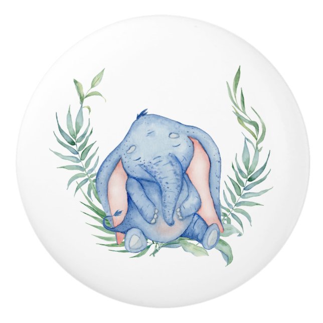 Blå Baby Elefant Draghandtag Knopp (Framsidan)