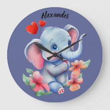 Blå Baby Elephant Wall Clock