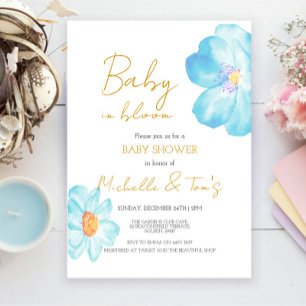 Blå Baby i Blom Invitation Inbjudningar