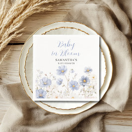 Blå Baby I Knopp Vildblomma Pojke Babyfirande Pappersservett