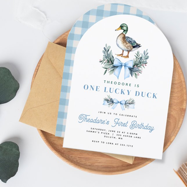 Blå Baby Pojke Mysig Anka Första Födelsedagen Inbjudningar (Blue Baby Boy Mallard Duck First Birthday Invitation)