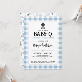 Blå Baby-Q Baby Shower Inbjudan | BBQ-fest