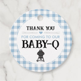 Blå Baby-Q Baby Shower Runda Party Favor Märken Gåvor Etiketter