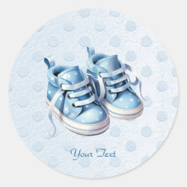Blå Baby Shoes Sticker Runt Klistermärke