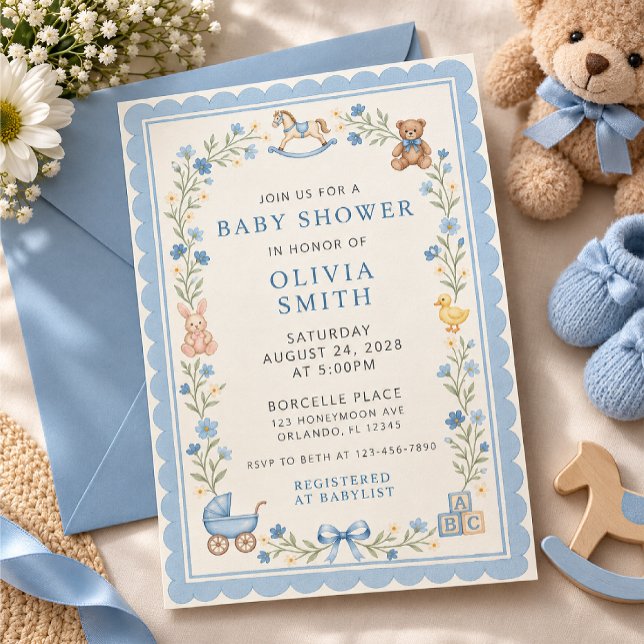 Blå baby shower inbjudan mall (Skapare uppladdad)