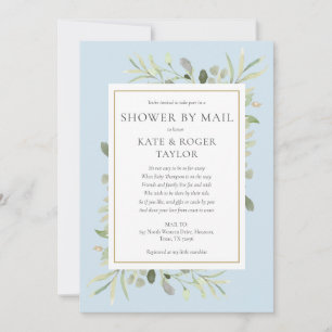 Blå Baby Shower via Post Fjärr Greenery Inbjudningar