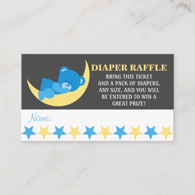 Blå Baby Sleeping Boy Bear Diaper Raffle Biljett Tilläggskort (Framsida)