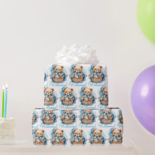 Blå Baby Småbarn Nalle Gift Wrapping Papper Presentpapper