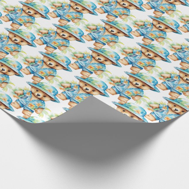 Blå Baby Småbarn Nalle Gift Wrapping Papper Presentpapper (Hörn)