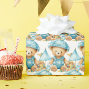Blå Baby Småbarn Nalle Gift Wrapping Papper Presentpapper