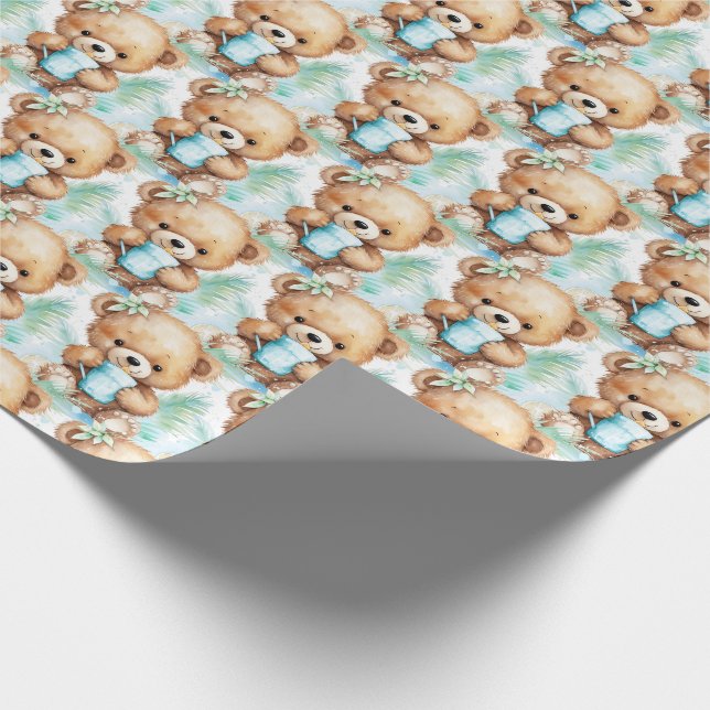 Blå Baby Småbarn Nalle Gift Wrapping Papper Presentpapper (Hörn)