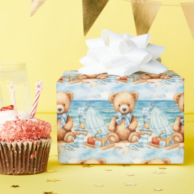 Blå Baby Småbarn Nalle Gift Wrapping Papper Presentpapper (Födelsedagsfest)
