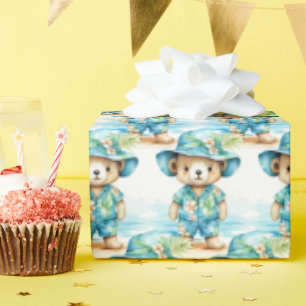 Blå Baby Småbarn Nalle Gift Wrapping Papper Presentpapper