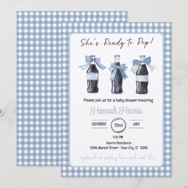Blå Baby Soda Redo att POP Baby Shower  Inbjudningar (Fram/baksida)