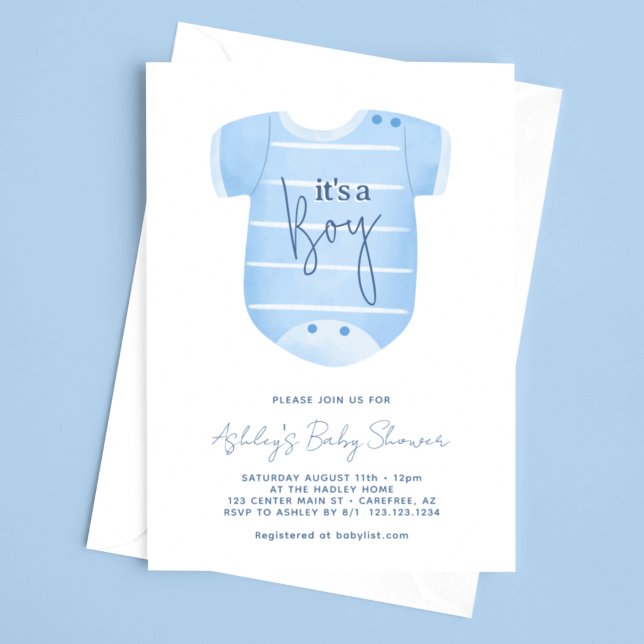 Blå babykläder Det är en pojke Baby Shower Inbjudningar (Skapare uppladdad)