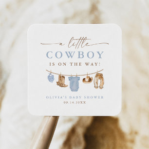 Blå babykläder torkställning Lille cowboy babyfira Fyrkantigt Klistermärke
