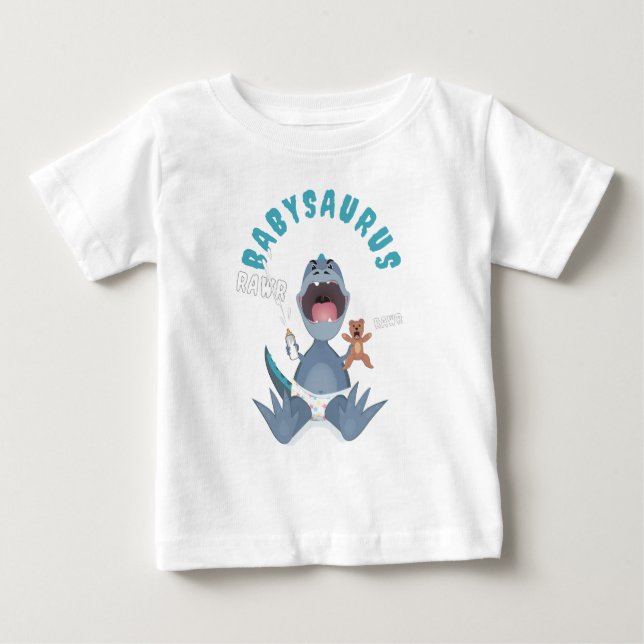 Blå Babysaurus T-rex  T Shirt (Framsida)