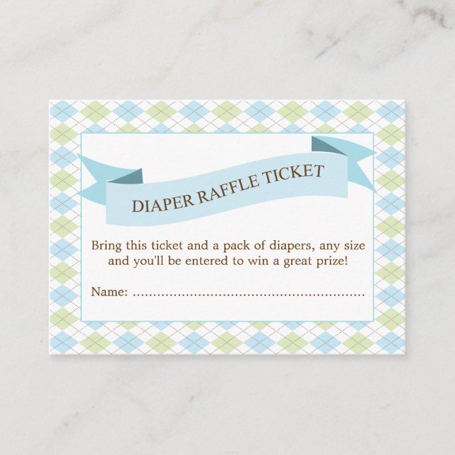 Blå babyskor Diaper Raffle Biljett Infoga Tilläggskort (Framsida)