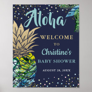 Blå babyskor för tropisk ananas poster
