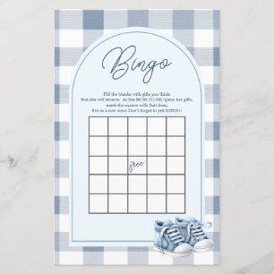 Blå babyskor Gingham Baby Shower Bingo-spel