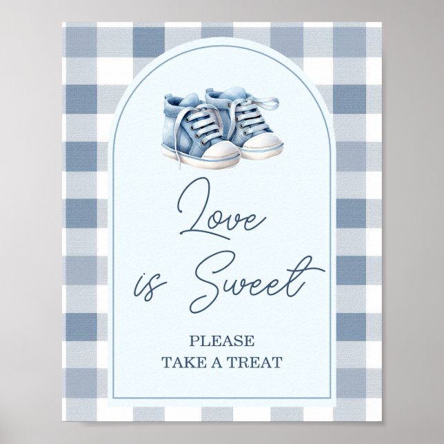 Blå babyskor Gingham Baby Shower Kärlek är sött Poster (Framsidan)
