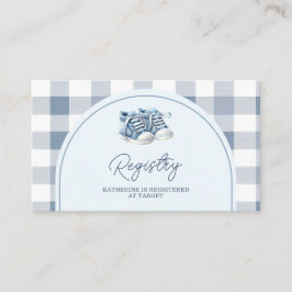 Blå babyskor Gingham Pojke Baby Shower Presentregi Tilläggskort