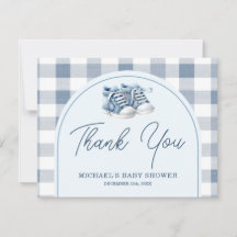 Blå babyskor Gingham pojkmössa Baby Shower