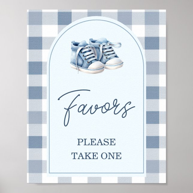 Blå babyskor Gingham-skor Baby Shower-presenter Poster (Framsidan)