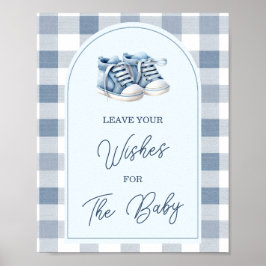 Blå babyskor Gingham-strumpstövlar Lämna dina önsk Poster