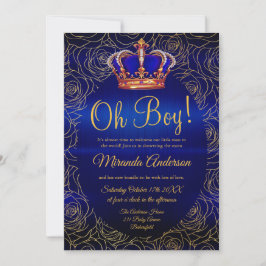 Blå babystövel för Luxury Blommigt Guld Royal Blu Inbjudningar