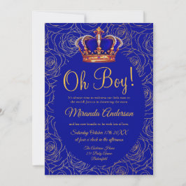 Blå babystövel för Luxury Blommigt Guld Royal Blu Inbjudningar
