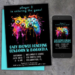 Blå babyvisningsprogram för spel för videospel inbjudningar