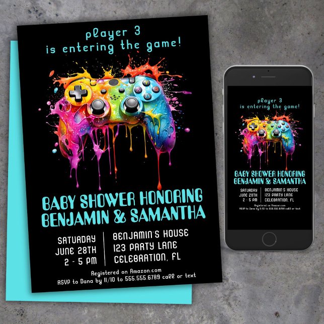 Blå babyvisningsprogram för spel för videospel inbjudningar (Skapare uppladdad)