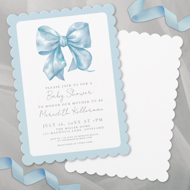 Blå Båg Pojke Baby Shower Inbjudningar (Blue Bow Boy Baby Shower Invitation)