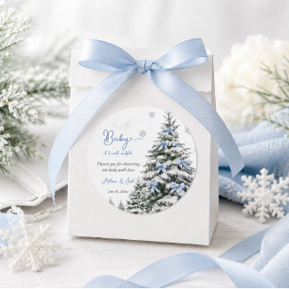 Blå båge Baby det är kallt ute Vinter Baby Shower Runt Klistermärke