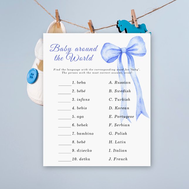 Blå båge baby shower - Baby runt om i världen spel (Skapare uppladdad)