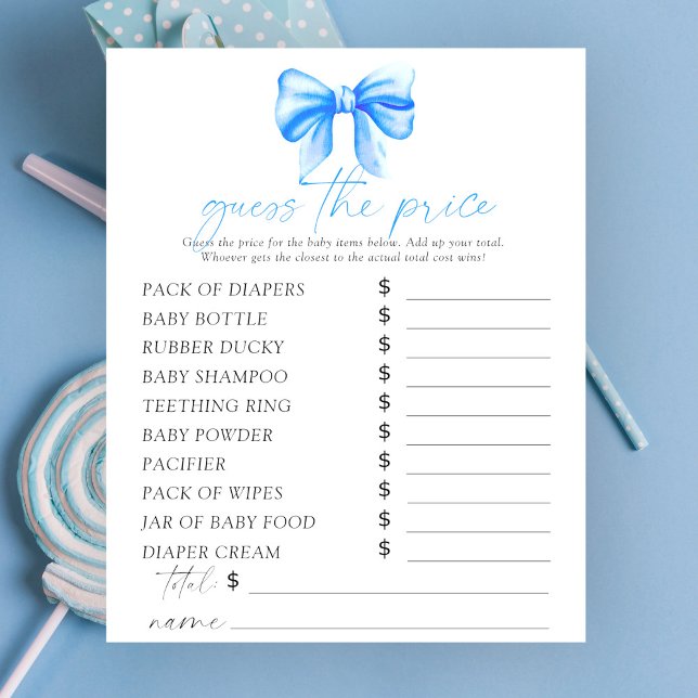 Blå båge baby shower - Gissa priset lek (Skapare uppladdad)
