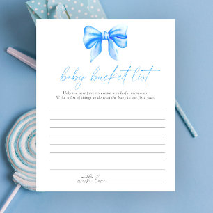 Blå båge baby shower - Spel för bebis hinklista