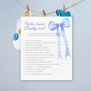 Blå båge baby shower Vem vet pappa bäst spel