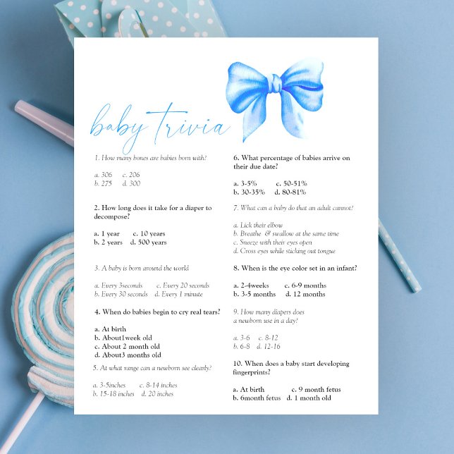 Blå båge - Baby Trivia | Baby Shower Lek (Skapare uppladdad)
