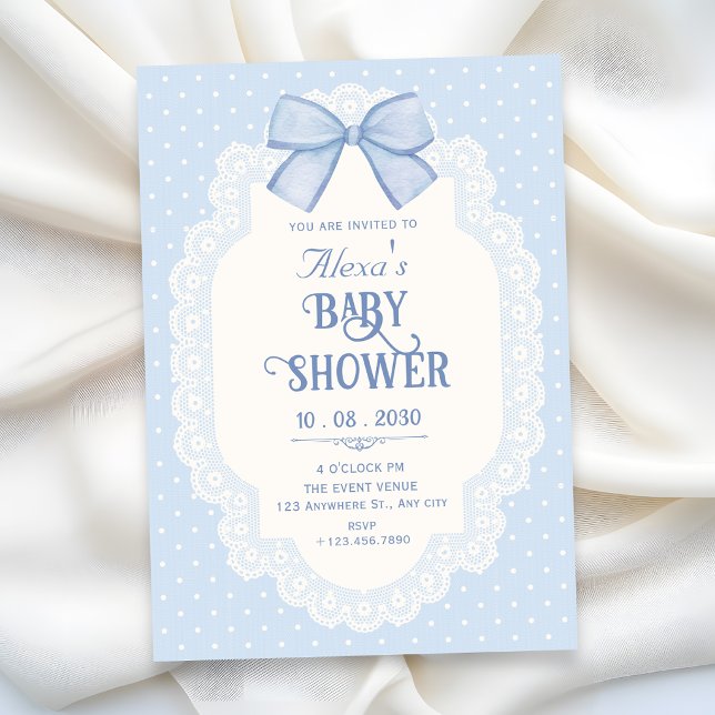 Blå båge choquette baby shower inbjudningar (Skapare uppladdad)