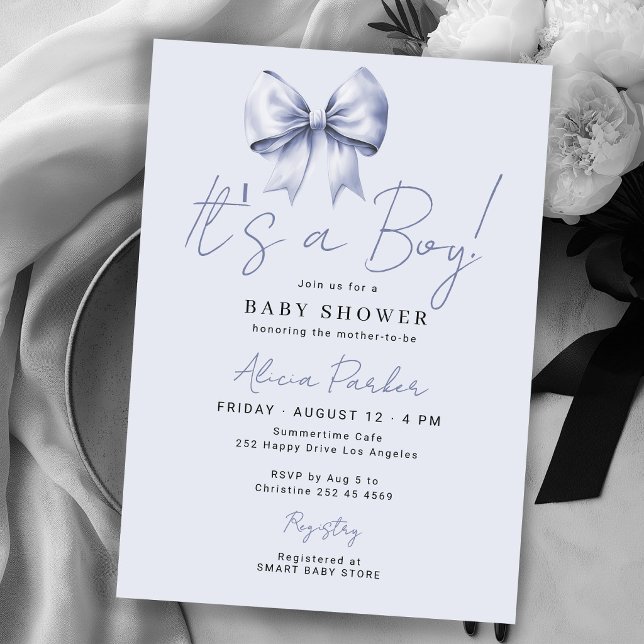 Blå båge det är en pojke baby shower inbjudningar (Skapare uppladdad)